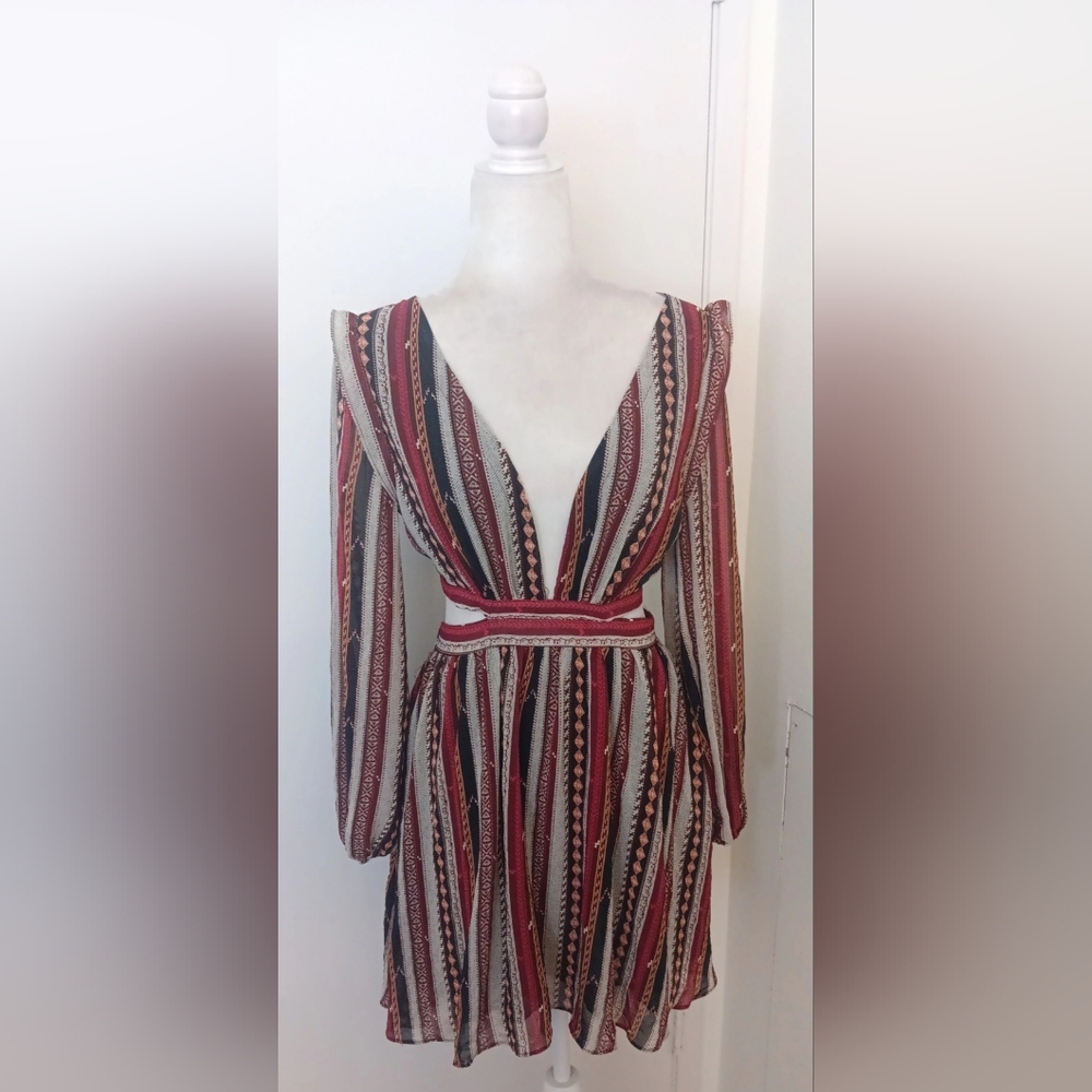 Elegant Multicolor Striped V-Neck Dress